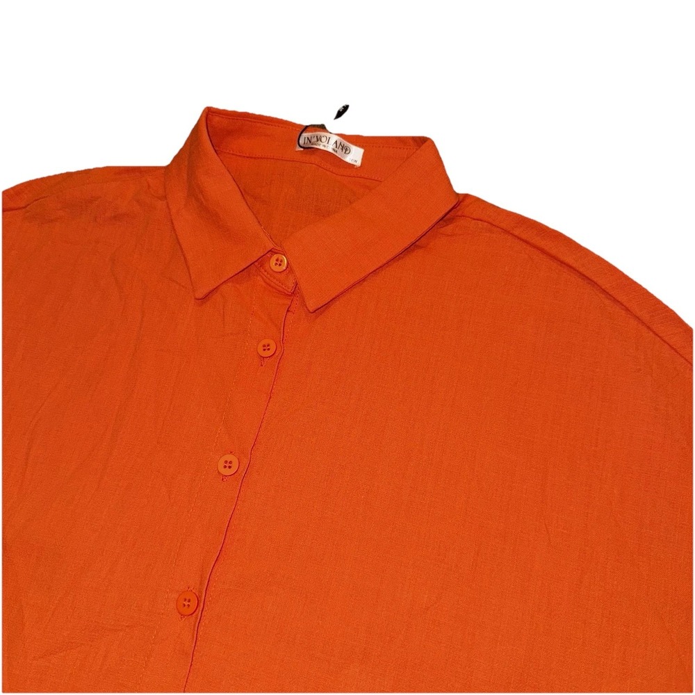 In' Voland Women's Button Up Shirt Short Sleeves‎ 100% Cotton Orange Plus Sz 16W